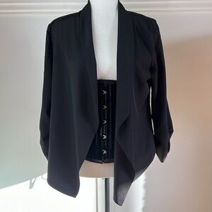 MODCLOTH Black Draped Marketing Maven Blazer size L with 3/4 sleeves